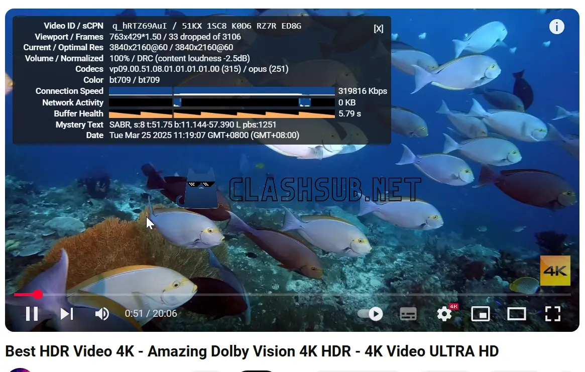 大哥云机场 YouTube 4K 播放测试