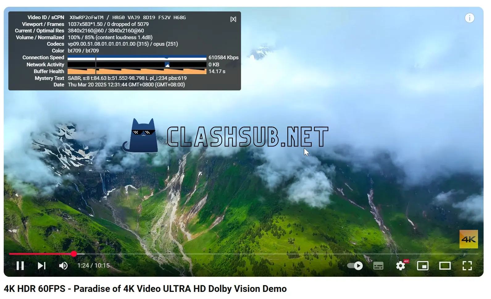 闪狐云机场 YouTube 4K 播放测试